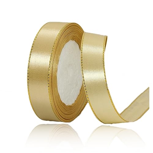 Geschenkband Gold 20mm Breit, 23 Meters Goldränder Satinband Gold Geschenkbänder Stoff Schleifenband Dekoband zum Geschenkverpackung, Bastelarbeiten, Geburtstag und Hochzeitsdekoration von ALOHOVME