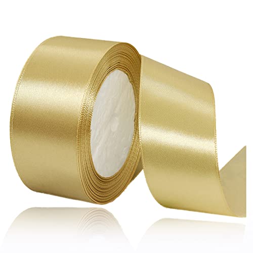 Geschenkband Gold 40mm Breit, 23 Meters Satinband Gold Geschenkbänder Stoff Schleifenband Dekoband zum Geschenkverpackung, Bastelarbeiten, Geburtstag und Hochzeitsdekoration von ALOHOVME