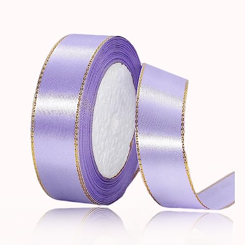 Geschenkband Hellviolett 20mm Breit, 23 Meters Goldränder Satinband Helles Lila Geschenkbänder Stoff Schleifenband Dekoband zum Geschenkverpackung, Bastelarbeiten, Geburtstag und Hochzeitsdekoration von ALOHOVME