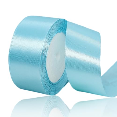 Geschenkband Himmelblau 40mm Breit, 23 Meters Satinband Himmelblau Geschenkbänder Stoff Schleifenband Dekoband zum Geschenkverpackung, Bastelarbeiten, Geburtstag und Hochzeitsdekoration von ALOHOVME