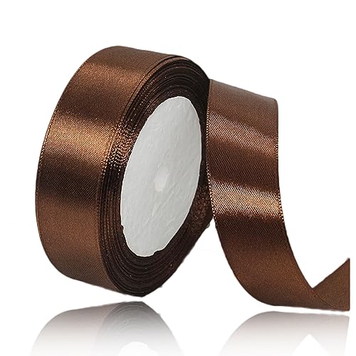 Geschenkband Kaffee 25mm Breit, 23 Meters Satinband Braun Geschenkbänder Stoff Schleifenband Dekoband zum Geschenkverpackung, Bastelarbeiten, Geburtstag und Hochzeitsdekoration von ALOHOVME