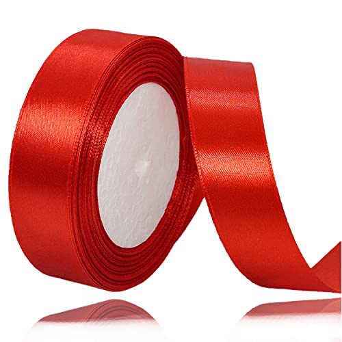 Geschenkband Rot 25mm Breit, 23 Meters Satinband Rot Geschenkbänder Stoff Schleifenband Dekoband zum Geschenkverpackung, Bastelarbeiten, Geburtstag und Hochzeitsdekoration von ALOHOVME