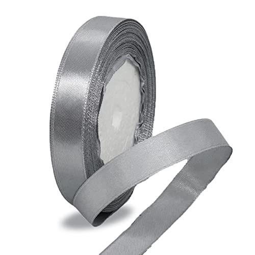 Geschenkband Silber 15mm Breit, 23 Meters Satinband Grau Geschenkbänder Stoff Schleifenband Dekoband zum Geschenkverpackung, Bastelarbeiten, Geburtstag und Hochzeitsdekoration von ALOHOVME