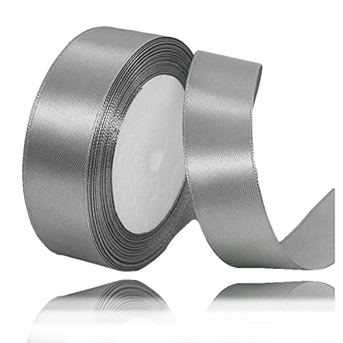 Geschenkband Silber 20mm Breit, 23 Meters Satinband Grau Geschenkbänder Stoff Schleifenband Dekoband zum Geschenkverpackung, Bastelarbeiten, Geburtstag und Hochzeitsdekoration von ALOHOVME