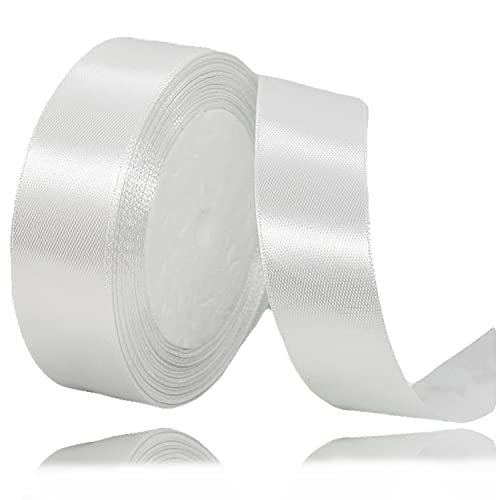 Geschenkband weiß 25mm Breit, 23 Meters Satinband Weiss Geschenkbänder Stoff Schleifenband Dekoband zum Geschenkverpackung, Bastelarbeiten, Geburtstag und Hochzeitsdekoration von ALOHOVME