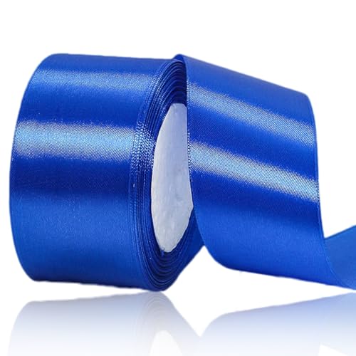 Satinband Blau 50mm Breit, 23 Meters Geschenkband Blau Satinbänder Stoff Schleifenband zum Geschenkverpackung, Weihnachten, Bastelarbeiten, Geburtstag und Hochzeitsdekoration von ALOHOVME