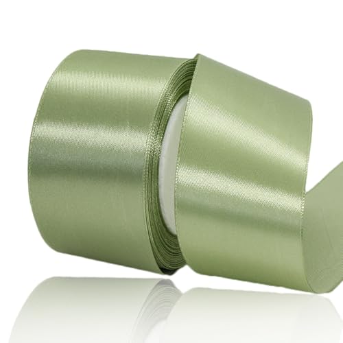 Satinband Eukalyptus Grün 50mm Breit, 23 Meters Geschenkband Salbei Grün Satinbänder Stoff Schleifenband zum Geschenkverpackung, Weihnachten, Bastelarbeiten, Geburtstag und Hochzeitsdekoration von ALOHOVME