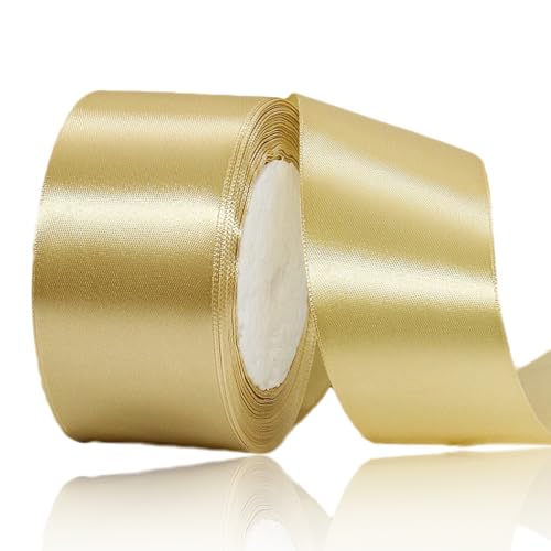 Satinband Gold 50mm Breit, 23 Meters Geschenkband Gold weihnachten Goldenes Satinbänder Stoff Schleifenband zum Geschenkverpackung, Bastelarbeiten, Geburtstag und Hochzeitsdekoration von ALOHOVME