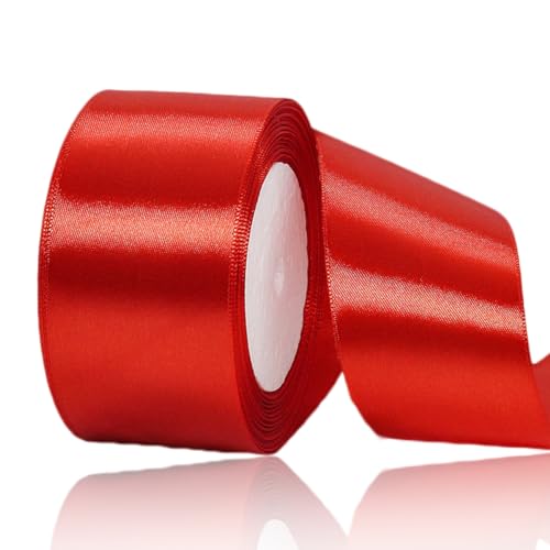 Satinband Rotes 50mm Breit, 23 Meters Geschenkband Rot Satinbänder Stoff Schleifenband zum Geschenkverpackung, Weihnachten, Bastelarbeiten, Geburtstag und Hochzeitsdekoration von ALOHOVME