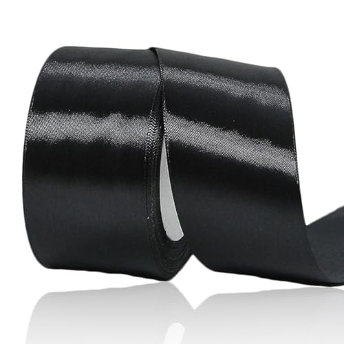 Satinband Schwarz 50mm Breit, 23 Meters Geschenkband Schwarz Satinbänder Stoff Schleifenband zum Geschenkverpackung, Weihnachten, Bastelarbeiten, Geburtstag und Hochzeitsdekoration von ALOHOVME