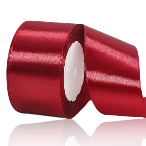 Satinband Weinrot 50mm Breit, 23 Meters Geschenkband Burgunder Satinbänder Stoff Schleifenband zum Geschenkverpackung, Weihnachten, Bastelarbeiten, Geburtstag und Hochzeitsdekoration von ALOHOVME