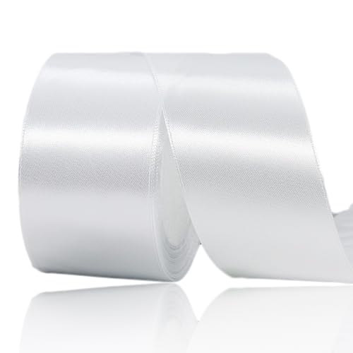 Satinband Weiss 50mm Breit, 23 Meters Geschenkband Weiß Satinbänder Stoff Schleifenband zum Geschenkverpackung, Weihnachten, Bastelarbeiten, Geburtstag und Hochzeitsdekoration von ALOHOVME