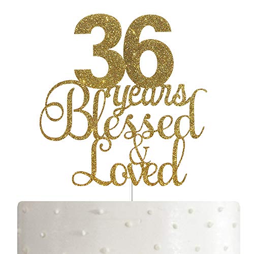 ALPHA K Tortenaufsatz zum 36. Geburtstag / Jahrestag - 36 Jahre Blessed & Loved Cake Topper mit Gold Glitter von ALPHA K