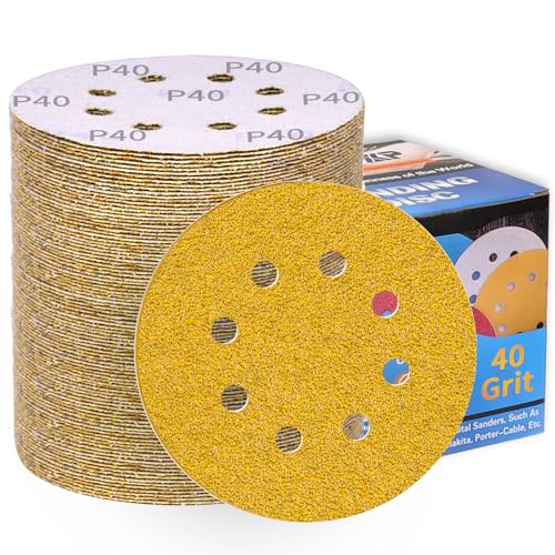 Schleifpapier 125mm Klett 40 Körnung Schleifscheiben für Exzenterschleifer 8 Loch Schleifblätter Profi Für Holz Metall Entrosten und Farbe-90 Stück von ALPXUXP