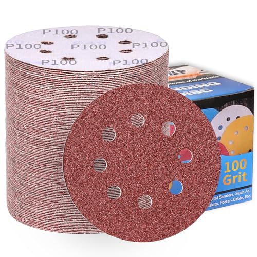 100 Stück Schleifpapier 125mm Klett P100 Körnung Schleifscheiben 8 Löcher Rund Schleifblätter Profi für Exzenterschleifer-ALPXUXP von ALPXUXP