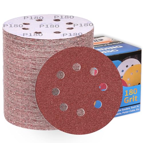 100 Stück Schleifpapier 125mm Klett P180 Körnung Schleifscheiben 8 Löcher Rund Schleifblätter Profi für Exzenterschleifer-ALPXUXP von ALPXUXP