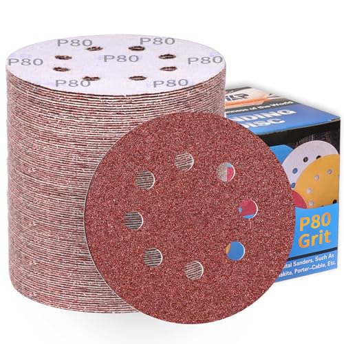 100 Stück Schleifpapier 125mm Klett P80 Körnung Schleifscheiben 8 Löcher Rund Schleifblätter Profi für Exzenterschleifer-ALPXUXP von ALPXUXP