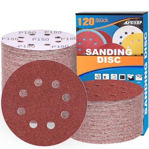 ALPXUXP 120 Stück Schleifpapier 125mm Klett Schleifscheiben 8 Löcher Rund Schleifblätter(Mit Körnung P40 P60 P80 P120 P180 P240 P320 P400 x15) Profi für Exzenterschleifer von ALPXUXP