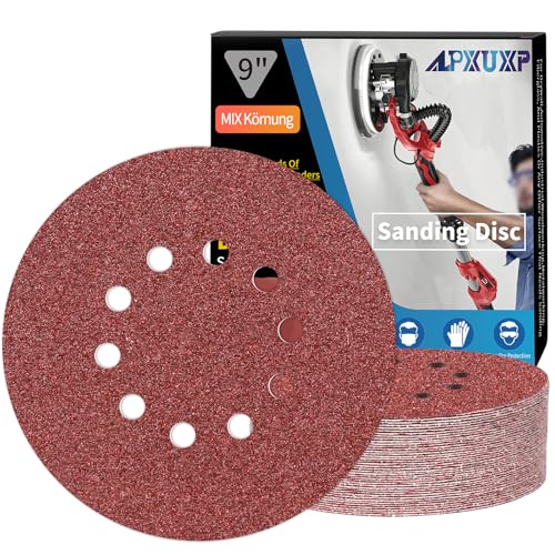 ALPXUXP Schleifpapier 225mm Klett 10-Loch Schleifscheibe für Trockenbauschleifer ​Schleifgiraffe Rund Schleifpapier- je5x P40 P60 P80 P120 P150 P240 Mischkorn(30 Stück) von ALPXUXP