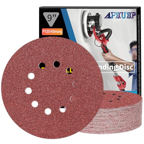 ALPXUXP Schleifpapier 225mm Klett 120 körnung 10-Loch Schleifscheibe für Trockenbauschleifer ​Schleifgiraffe Rund Schleifpapier(25 Stück) von ALPXUXP