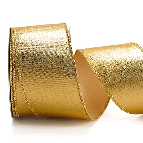 ALTIER Gold Metallic Ribbon, Gold Wired Edge Ribbon for Christmas Tree Decoration, Bow Making, Gift Wrapping, Cards Display, Crafts, Sewing, Gift Package (6,3 cm x 9,1 m x 1 Rolle) von ALTIER