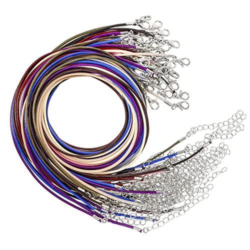 ALTcompluser 50 Stück Lederkette Lederbänder Ketten 2mm Gewachste Halskette Cord mit Verschluss Schmuckkettenschnüre DIY Schmuckband Herstellung 10 Farben von ALTcompluser