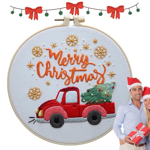 ALWIDA Weihnachtsstickerei-Set – Anfänger Urlaub Stitching Weihnachten Ornament Stickerei Kit – Exquisite Weihnachtsmuster Strickset, Weben Zubehör für Familien, Freunde von ALWIDA