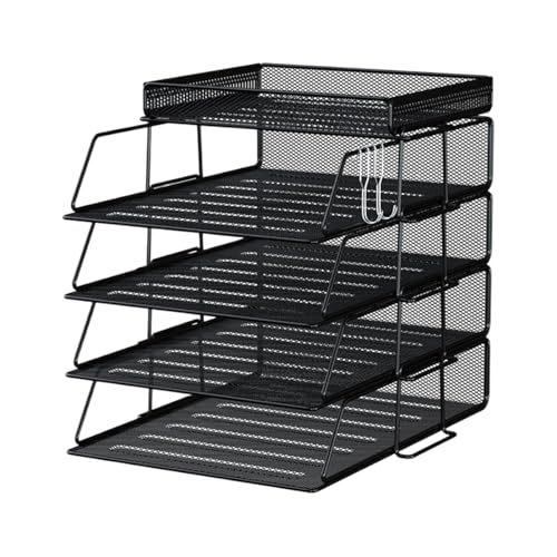 Briefablage Organizer, Büro-Schreibtisch-Papier-Organizer, 4/5 Ebenen, Schreibtisch-Organizer, Metallnetz-Schreibtischablage mit rutschfester Unterseite, platzsparend, vielseitiger Aktenhalter für von ALWIDA