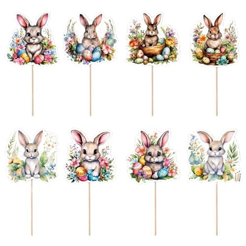 Osterhase Cupcake Topper, 8 Häschen Kuchen Topper, Wiederverwendbare Ostern Cupcake Topper, Happy Easter Bunnies Dessert Topper, Oblaten Reispapier Kuchen Toppers Ostern Kuchen Dekorationen von ALWIDA