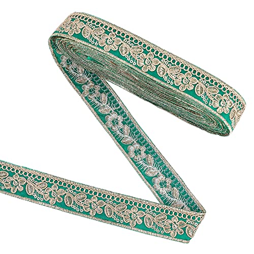 Vintage-Jacquardband, Jacquard-Stickband, Besatz for dekorativen Nähen, Vintage-Jacquardbandbesatz mit Blumenmuster(Green) von ALturN