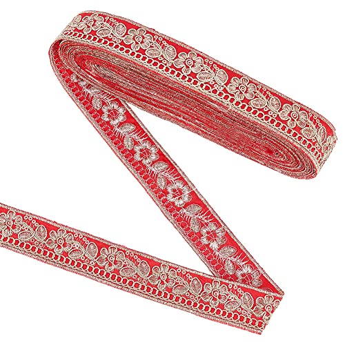 Vintage-Jacquardband, Jacquard-Stickband, Besatz for dekorativen Nähen, Vintage-Jacquardbandbesatz mit Blumenmuster(Red) von ALturN