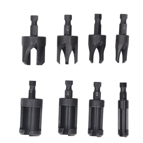 8Er Pack Holzdübelschneider Bohrer Set: Sechskantschaft aus Kohlenstoffstahl, Gerader und Konischer Dübelschneider Satz, 1/4 Zoll, 5/8 Zoll, 3/8 Zoll, 1/2 Zoll, Schwarz von AMAKO