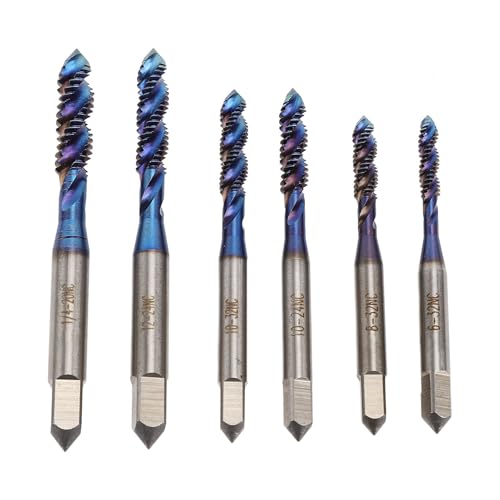 Bohrer und Hahnset: US Standard Spiral Flötenschraube Lochmaschine TAP SET mit Nanoblau Beschichtung für Runde und Quadratische Schafts, 6Pcs von AMAKO