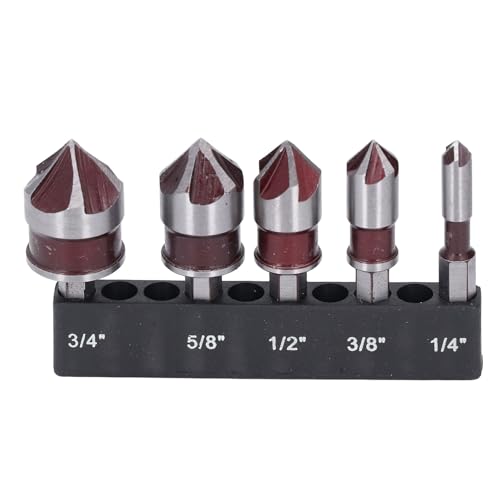 Countersink Drill Bit Set: 1/4 3/8 1/2 5/8 3/4in 5 Flöte 1/4in Hex Schaft für Holzstärke Bohrer Zubehör von AMAKO