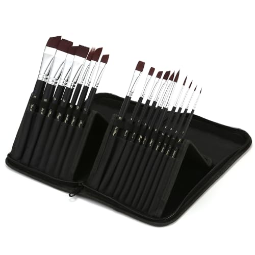 Universelles Acryl Pinsel Set, Zum Schminken und Strichzeichnen, Inklusive Pinsel und Aufbewahrungstasche, Ideal Zum Malen und Basteln (17 Teilig) von AMAKO