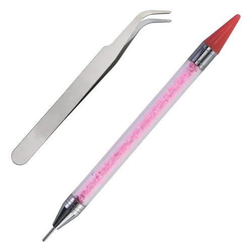 1 Stücke Strass Picker Punktierstift Dual Ended Edelsteine,Nagelpunkt Stift, Dotting Pen Nail Art Tools,Dekoration Werkzeug für DIY Nagel Design, Strasssteine, Punktarbeiten (Rosa) mit 1 Pinzette von AMANDELIZABE