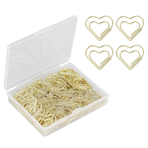 110 Stück Büroklammern Herz Büroklammern Groß gold Büroklammer Herzförmige büroklammern motiv Liebe Büroklammern Spender Herz Paper Clips für Dekorative Hochzeiten Postkarten Schule Büro Vorräte von AMANDELIZABE