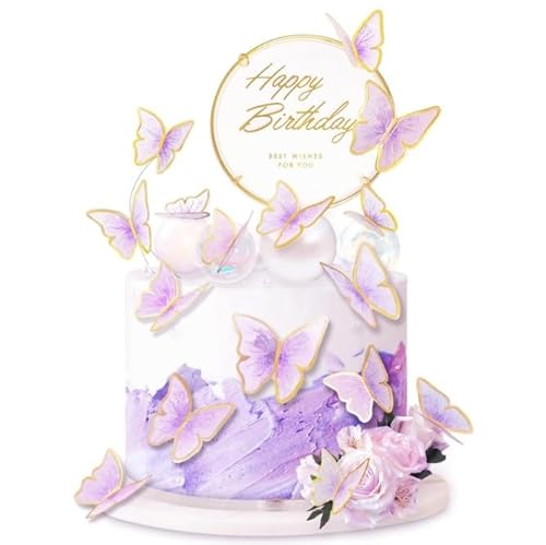 12StüCk Schmetterlinge Kuchen Deko,Schmetterling Deko Geburtstag,Tortendeko Schmetterling,Dreidimensional Schmetterlinge Deko Torte Cupcake Topper Tortendeko Geburtstagsfeier Dekoration(Violett) von AMANDELIZABE