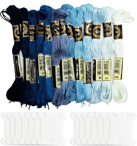 14 Skeins Stickgarn Halloween Gradient Blau Stickgarn Kreuzstich Fäden Freundschaftsarmbänder Floss mit 14 Garnspulen mit 1 Fadenführung 1 Handnähnadel von AMANDELIZABE