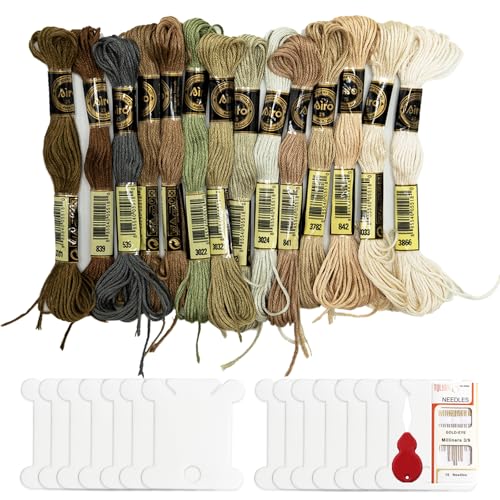 14 Skeins Stickgarn Halloween Gradient Braun Stickgarn Kreuzstich Fäden Freundschaftsarmbänder Floss mit 14 Garnspulen mit 1 Fadenführung 1 Packung Handnähnadeln von AMANDELIZABE