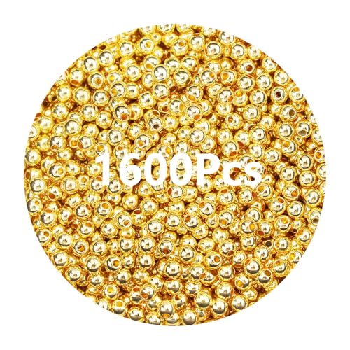 1600 StüCke Goldene Perlen 4mm Bastelperlen Runde Spacer Beads Ccb Lose Perlen Zum AuffäDeln FüR Armband Halskette Schmuck Ohrringe Handwerk Diy von AMANDELIZABE