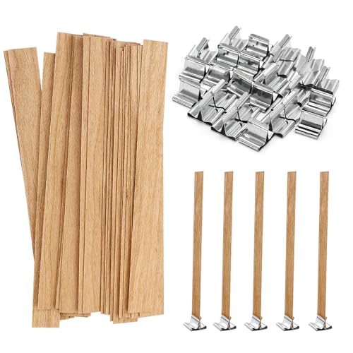 27 PCS Kerzendochte mit 27 PCS Eisenständer, Kerzen Machen Holzdocht für DIY Kerzenherstellung Handwerk, Rauchfreie Natürliche Umweltfreundliche Holzdochte für die Kerzenherstellung, 13 x 130 mm von AMANDELIZABE