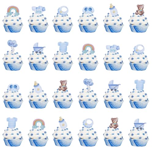 27 Stück Babyparty Tortendeko Taufe Junge,Baby Cupcake Topper,Baby Boy Deko Kuchen,Baby Shower Tortendeko Gender Reveal Party Deko,Baby Muffin Deko Blau für Taufe Deko,Baby Shower,Babyparty von AMANDELIZABE