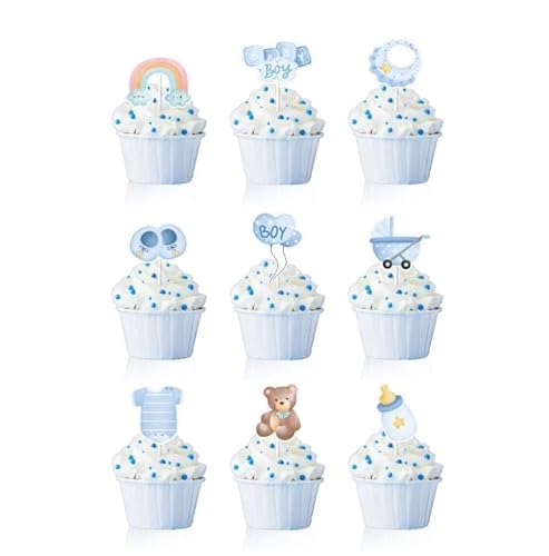 27 Stück Babyparty Tortendeko Taufe Junge,Baby Cupcake Topper,Baby Boy Deko Kuchen,Baby Shower Tortendeko Gender Reveal Party Deko,Baby Muffin Deko Blau für Taufe Deko,Baby Shower,Babyparty von AMANDELIZABE