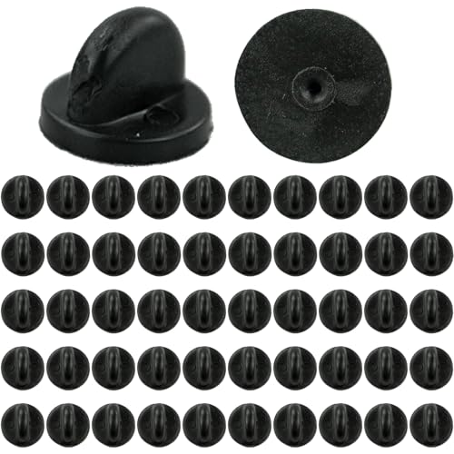 55 Stück Verschluss Schmetterling Pins Gummi Pin Verschluss Kupplung für Stecknadeln Herstellung von Schmuck Hüte Abzeichen Uniform (Schwarz 11,5 mm Durchmesser) von AMANDELIZABE