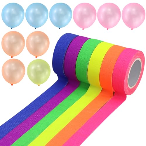 6 Rollen Neon Klebeband Leuchtendes 5 m x 15 mm Fluoreszierendes Klebeband Gaffer Tape 6 Farben Fluorescent Leuchtband Reflektierend Bänder für Partydeko Halloween Handwerk Weihnachtsdeko von AMANDELIZABE