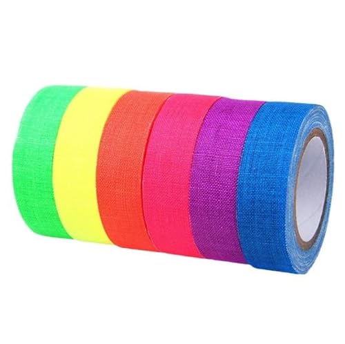 6 Rollen Neon Klebeband Leuchtendes 5 m x 15 mm Fluoreszierendes Klebeband Gaffer Tape 6 Farben Fluorescent Leuchtband Reflektierend Bänder für Partydeko Halloween Handwerk Weihnachtsdeko von AMANDELIZABE