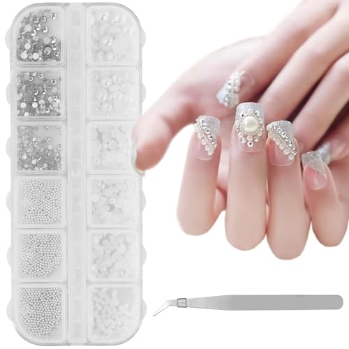 AMANDELIZABE 1 Stück Nail Art Flat Diamond Nail Art Schmuck Weißer Perlennagel Halbrunder Perlen Nail Art Schmuck von AMANDELIZABE