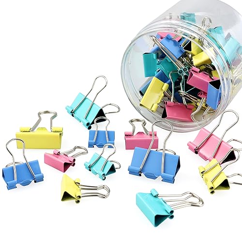 Foldback Klammern, 66 Stück Foldback-Klammern Büroklammern Foldback Klemmen Klammer Vielzweckklammern Papier Bunte Metall Binder Clips Papierklammern für Fotos Notizen Briefpapier Bürobedarf, 19mm von AMANDELIZABE