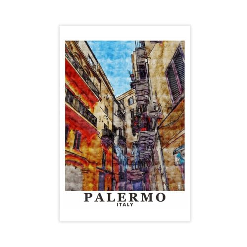 AMATWI Palermo Italien-Reiseposter im Vintage-Stil, Leinwandposter, Wandkunst, Dekordruck, Bild, Gemälde für Wohnzimmer, Schlafzimmer, Dekoration, ungerahmt, 50 x 75 cm von AMATWI